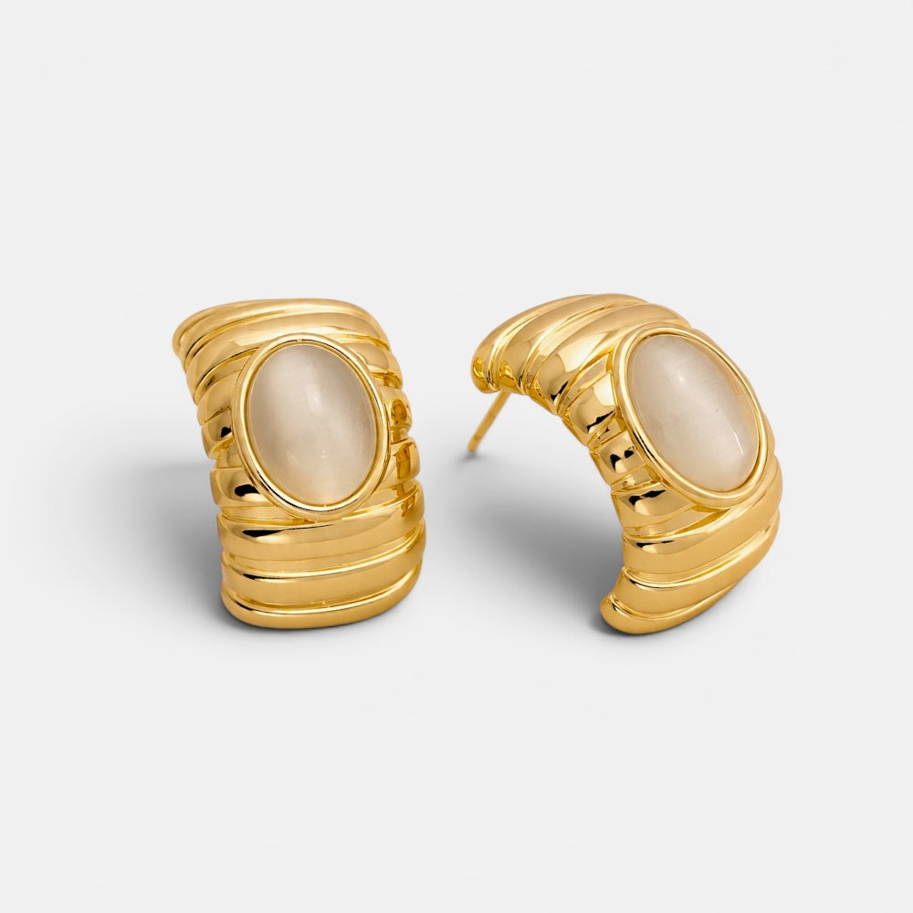 Gold Plated Cat Eye Earrings [Villa Valentina]