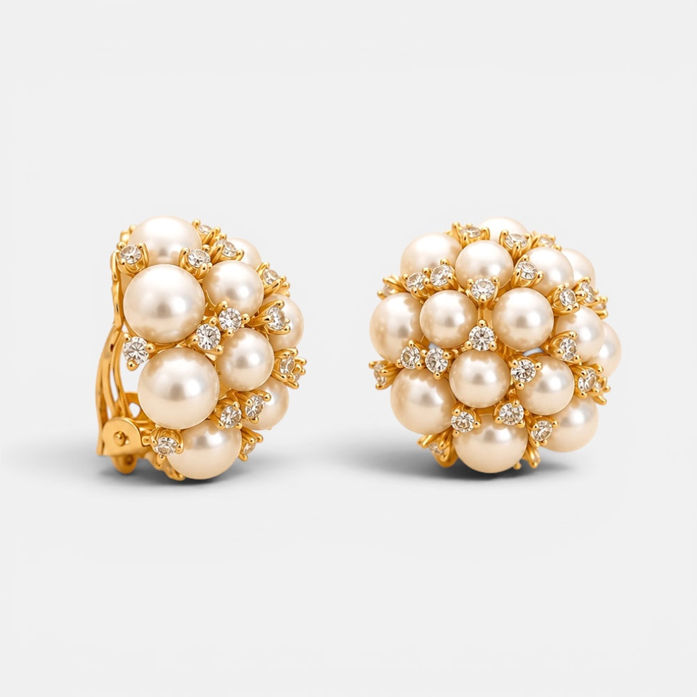 Gold Plated Pearl Clip-On Earrings [Villa Valentina]