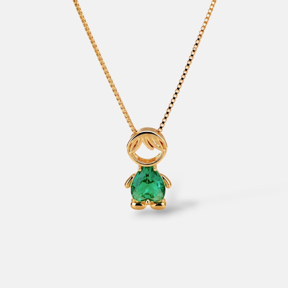 Gold Plated Boy Zirconia Charm Necklace [Villa Valentina]