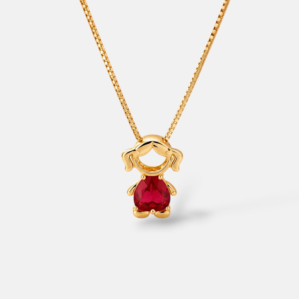Gold plated girl zirconia charm necklace close-up