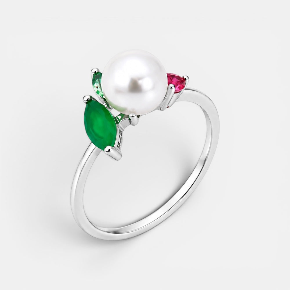 Pearl and colourful zirconia ring [Villa Valentina]