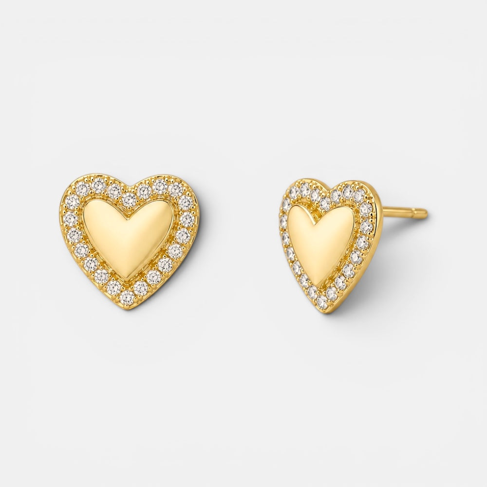 Gold Plated Zirconia Heart Earrings [Villa Valentina]
