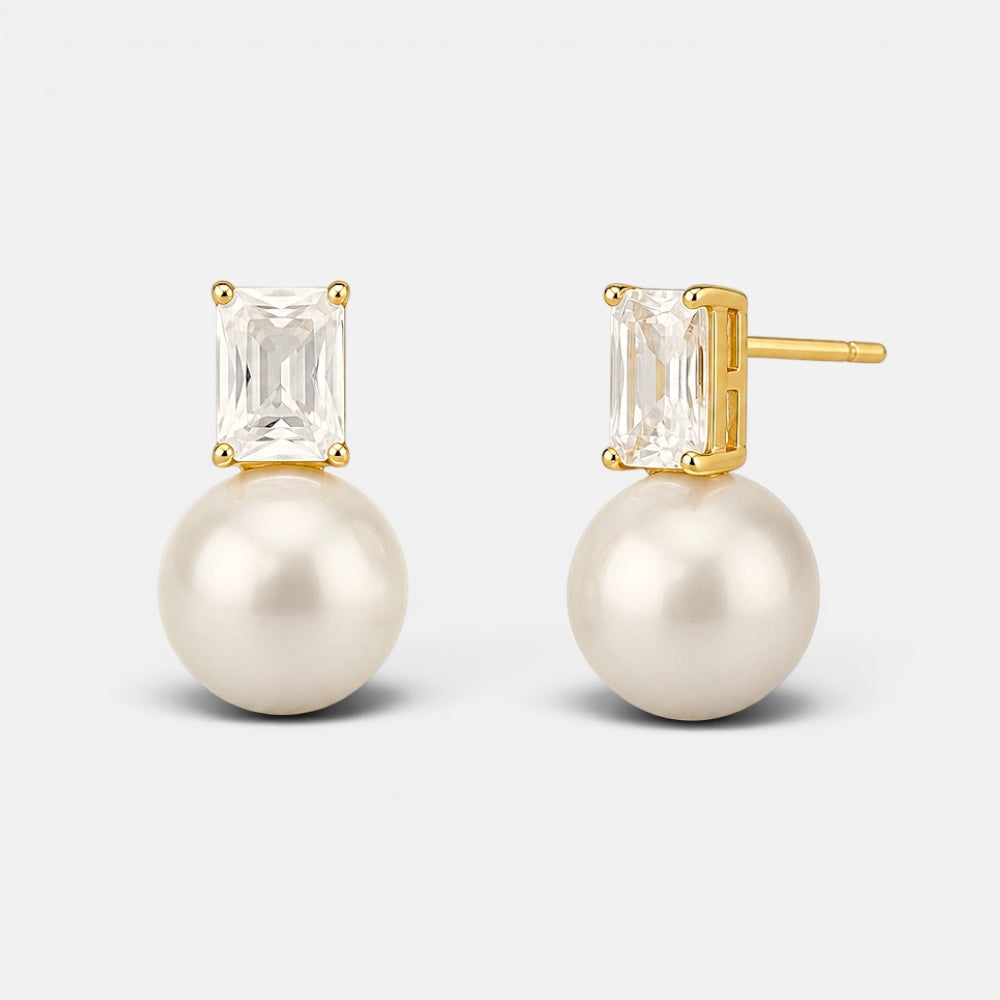 Shell Pearl Stud Earrings [Villa Valentina]
