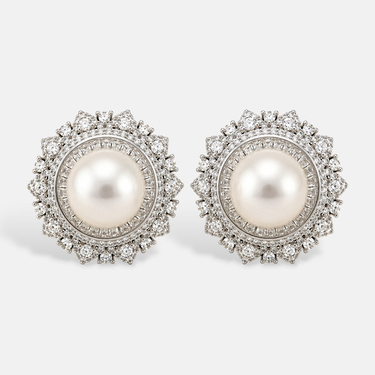 Round Pearl Zirconia Stud Earrings [Villa Valentina]