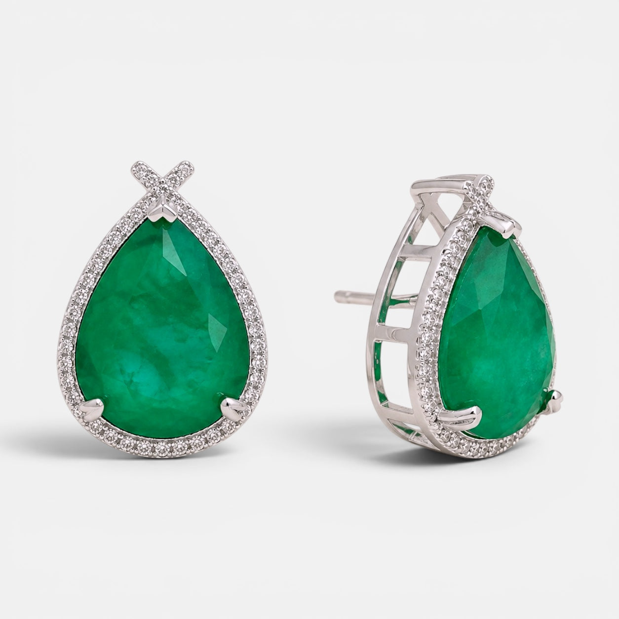Sterling Silver Emerald Cubic Zirconia Drop Earrings [Villa Valentina]