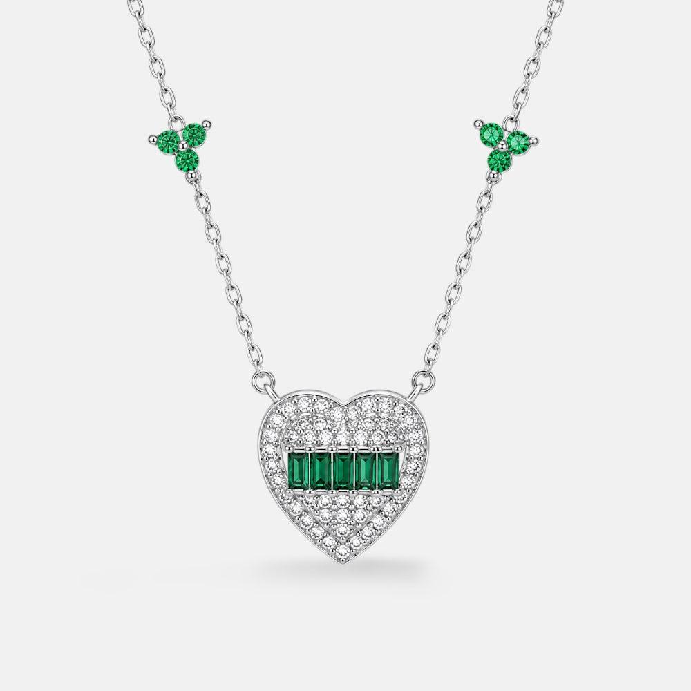 Green Baguette Zirconia Heart Necklace [Villa Valentina]