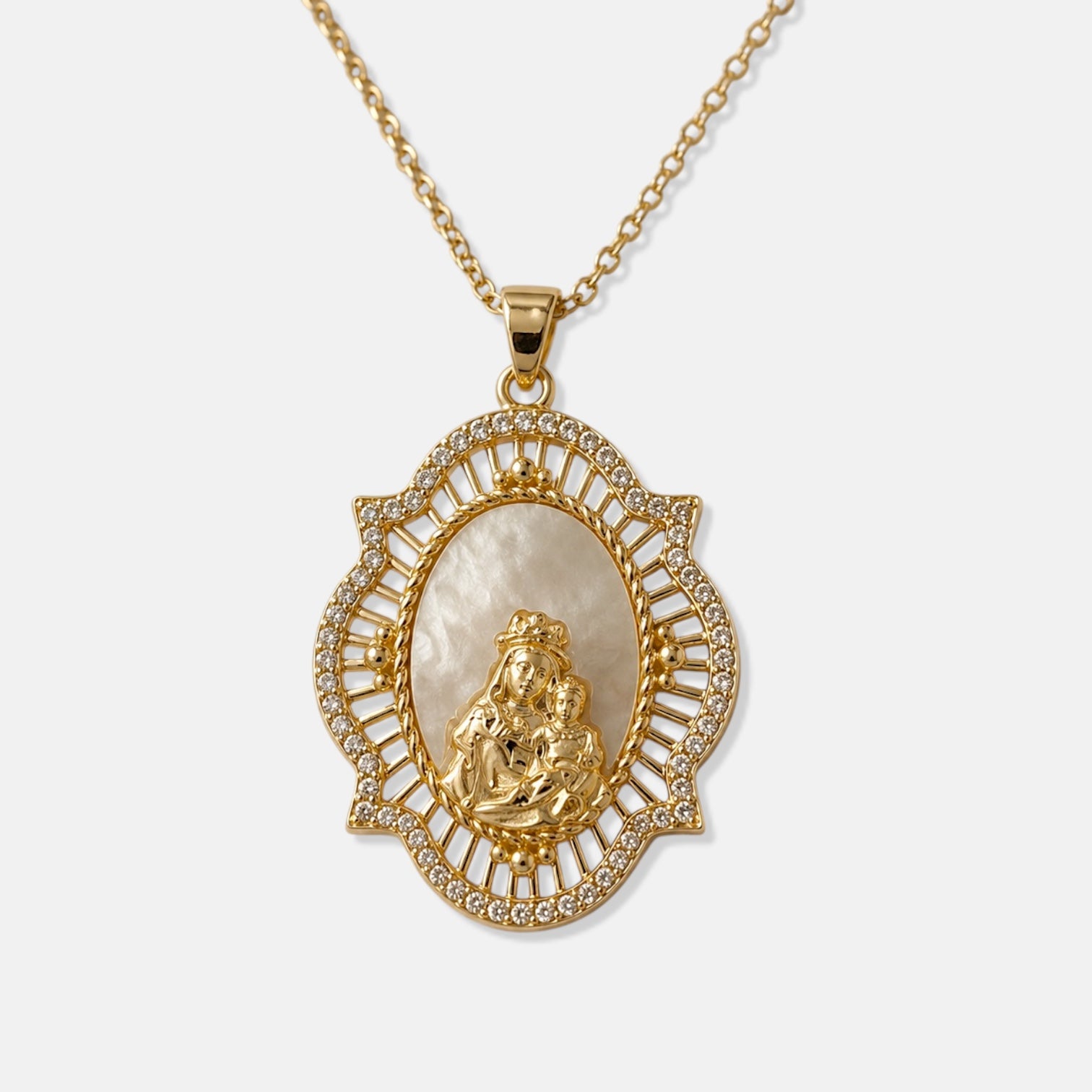 Mother of Pearl Madonna and Child Necklace [Villa Valentina]