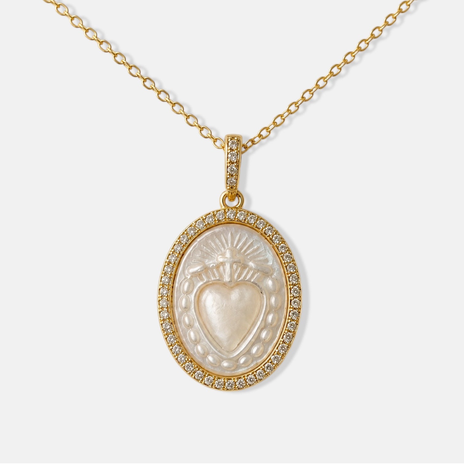 Mother of Pearl Sacred Heart Necklace [Villa Valentina]