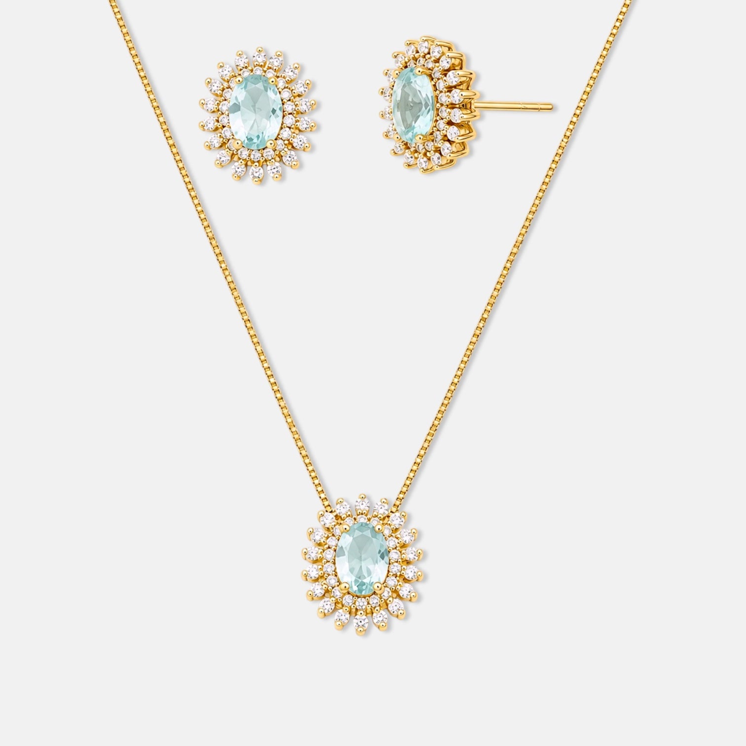 Gold Plated Aquamarine Zirconia Jewellery Set [Villa Valentina]