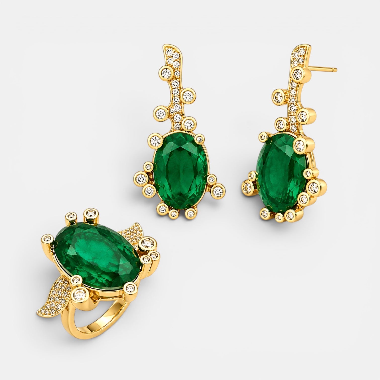 Gold Plated Intricate Emerald Zirconia Set [Villa Valentina]