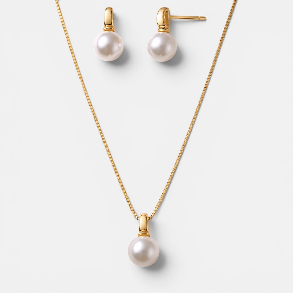 Shell Pearl Drop Earrings & Necklace Set [Villa Valentina]