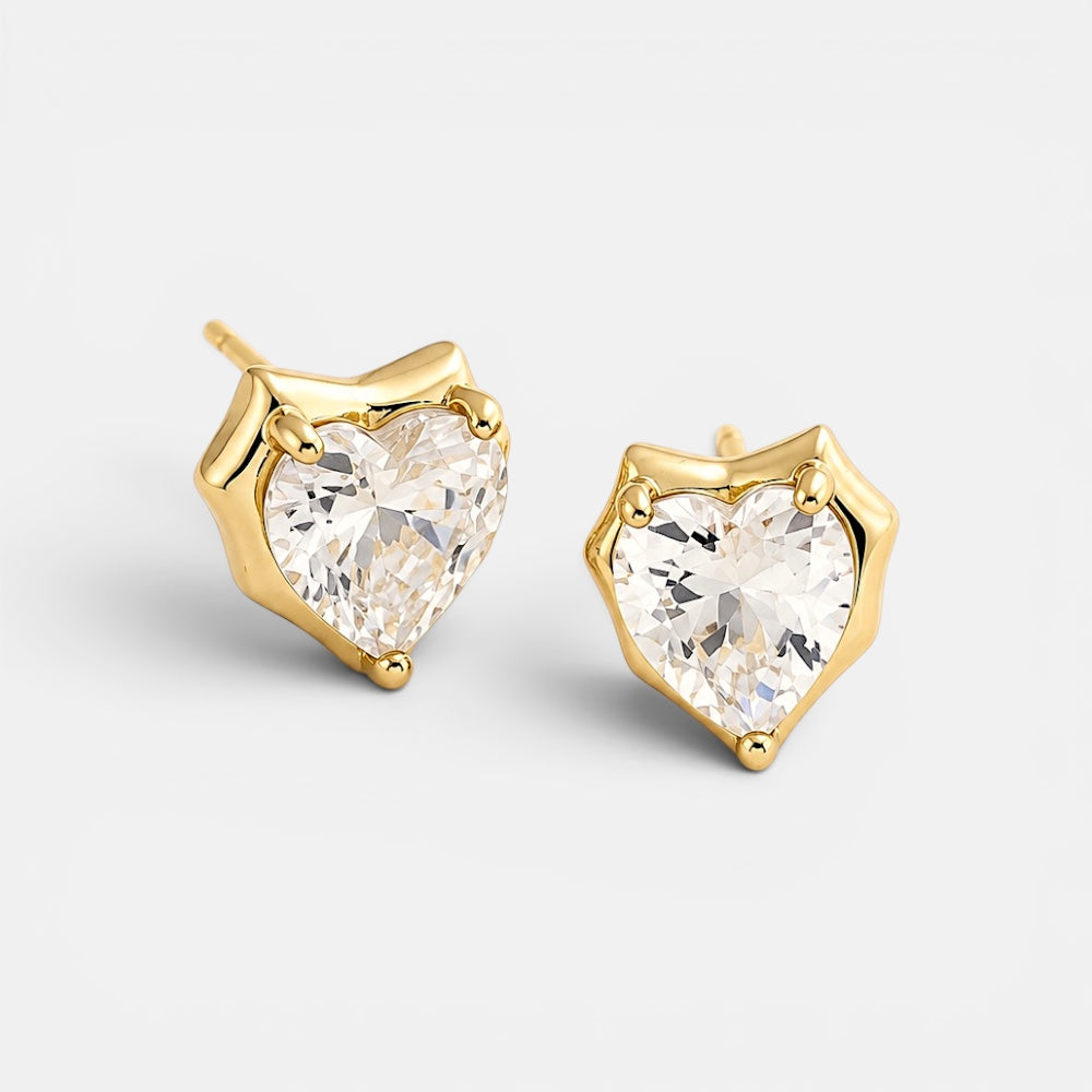 Heart Zirconia Stud Earrings [Villa Valentina]