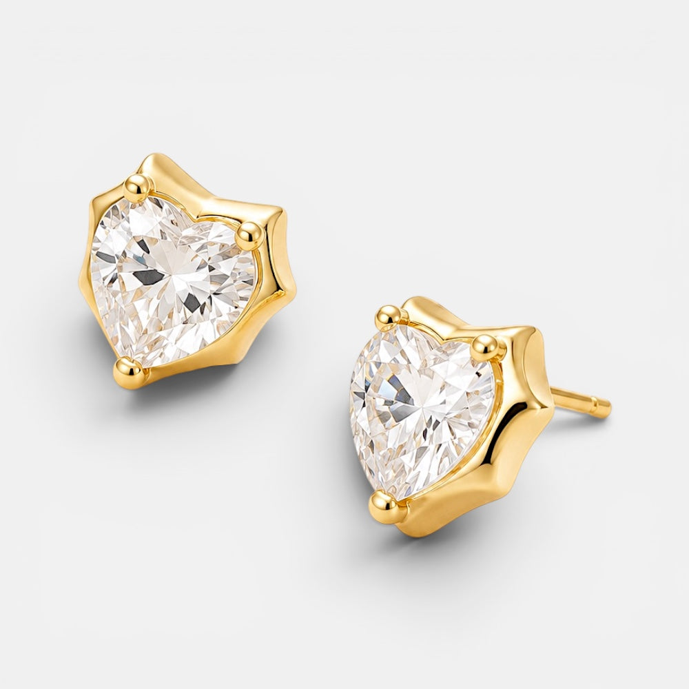 Heart Zirconia Stud Earrings [Villa Valentina]