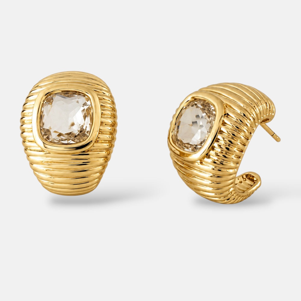 Textured Ring & Earrings Set with Square Crystal [Villa Valentina]