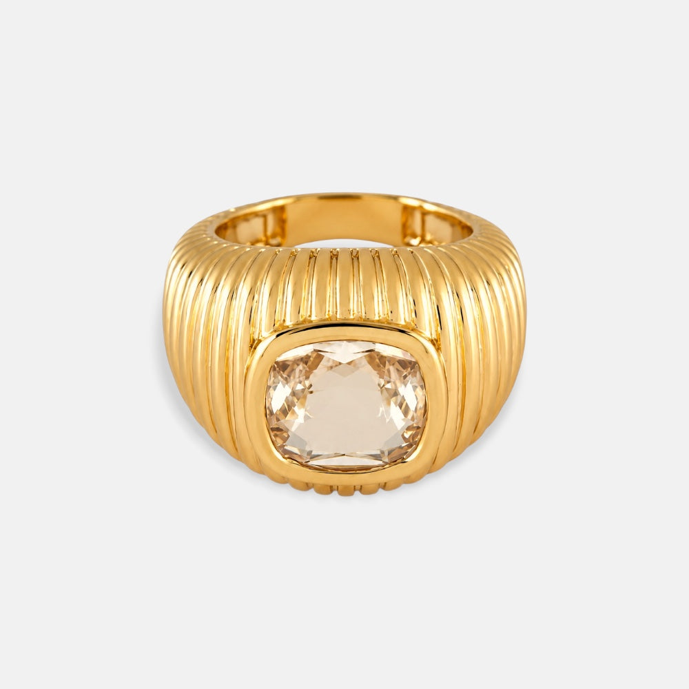 Textured Ring & Earrings Set with Square Crystal [Villa Valentina]