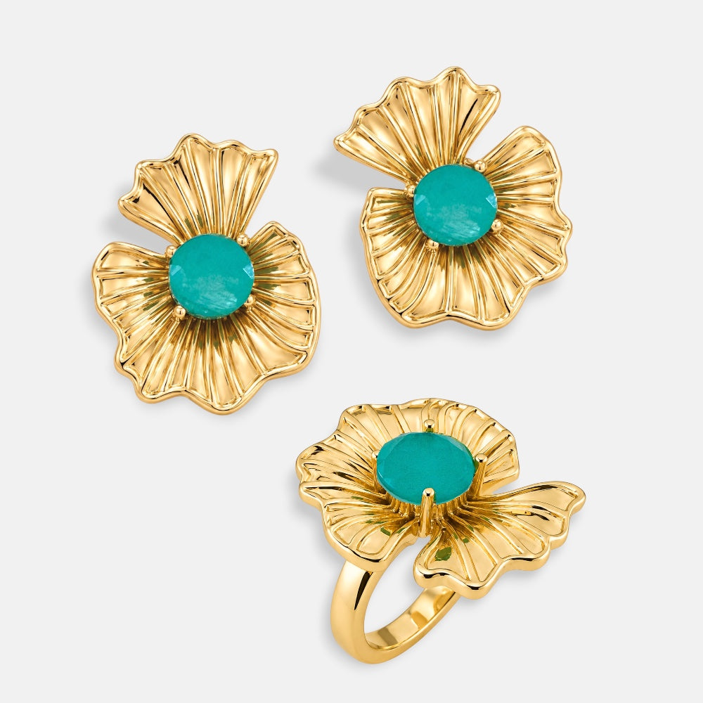 Organic Tourmaline Flower Ring & Earrings Set
