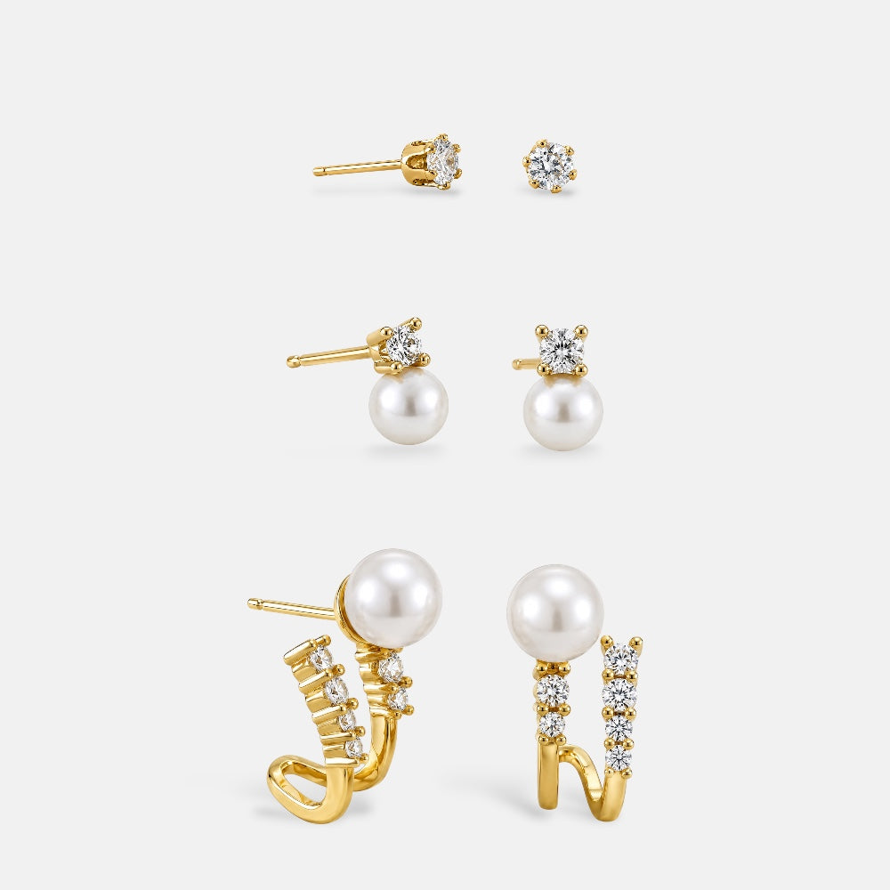 Mixed Zirconia & Shell Pearl Earrings [Villa Valentina]