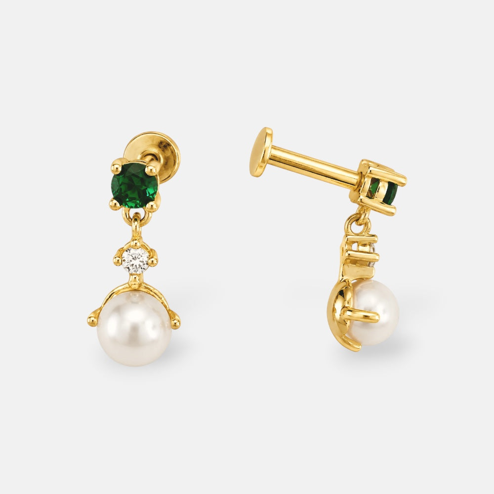 Freshwater Pearl & Emerald Zirconia Stud Earrings [Villa Valentina]