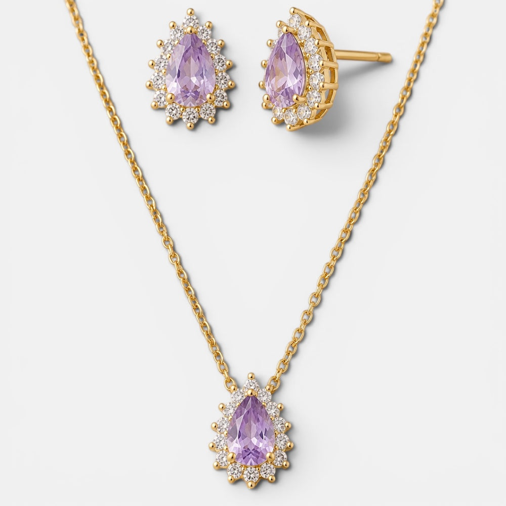 Amethyst Teardrop Crystal Necklace & Earrings Set