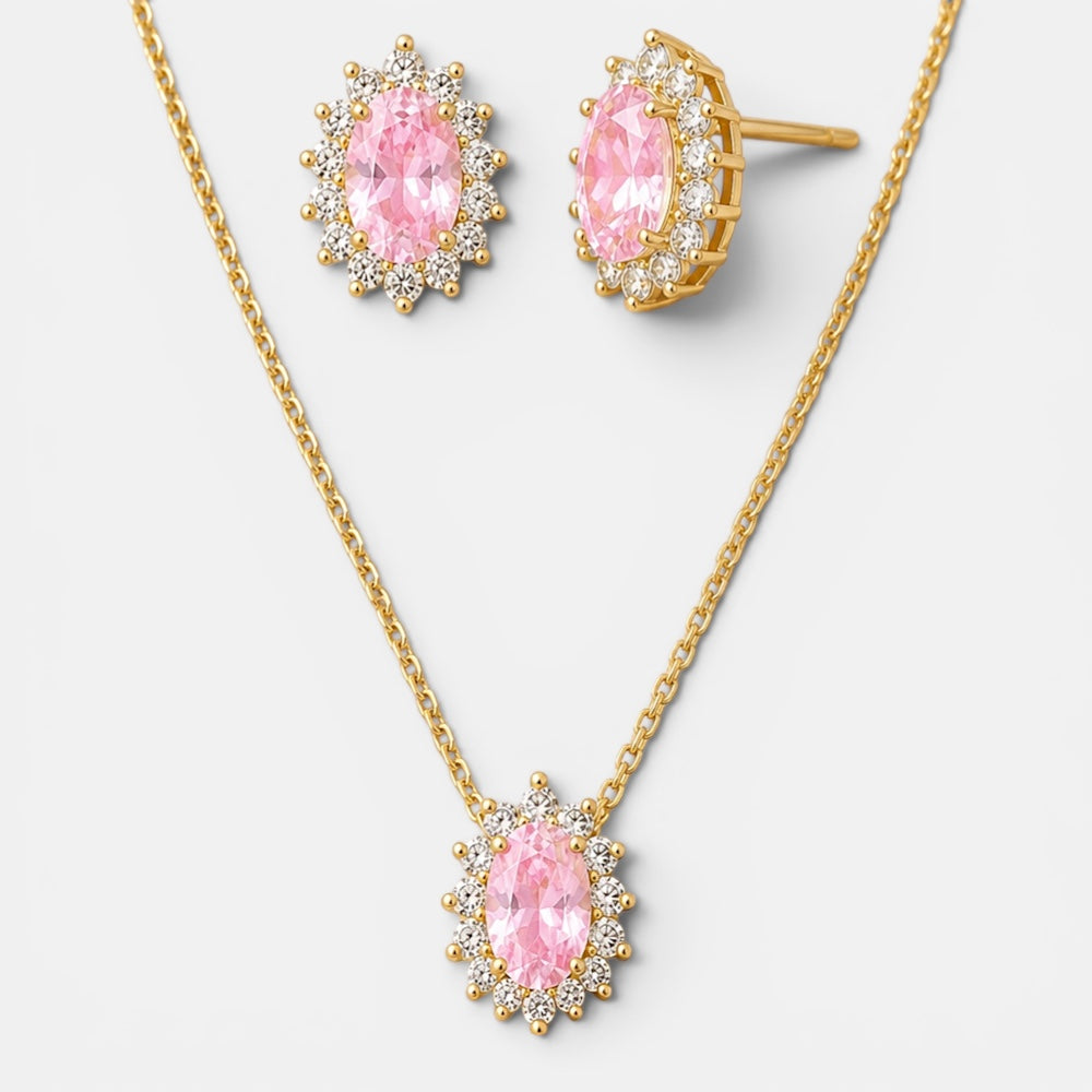 Pink Crystal Necklace & Earrings Set