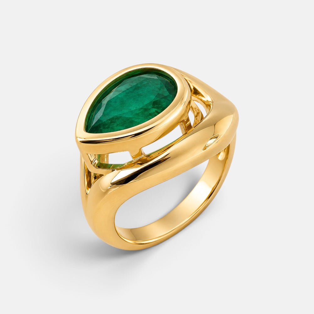 Gold Plated Ring Emerald Fusion