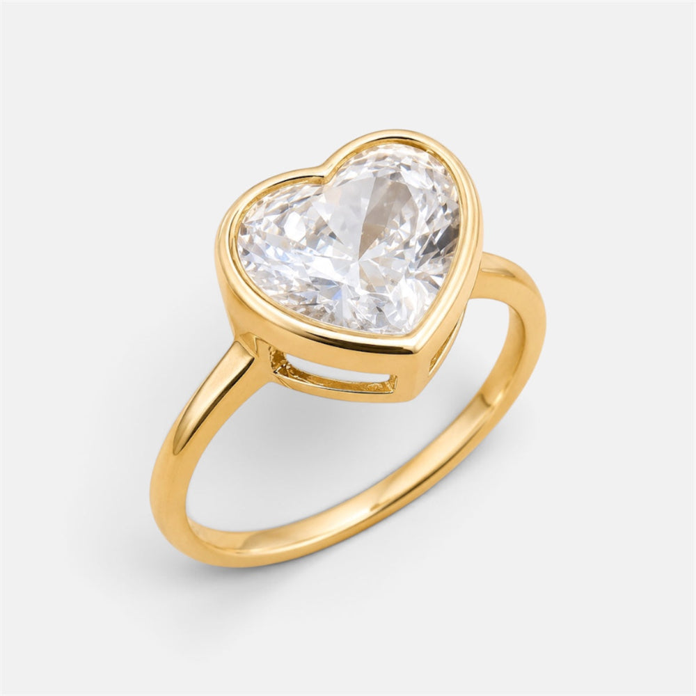Gold plated heart ring with large heart-shaped cubic zirconia stone
