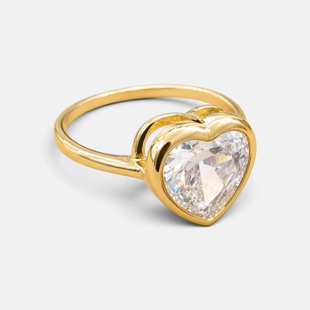 Gold Heart Cubic Zirconia Ring