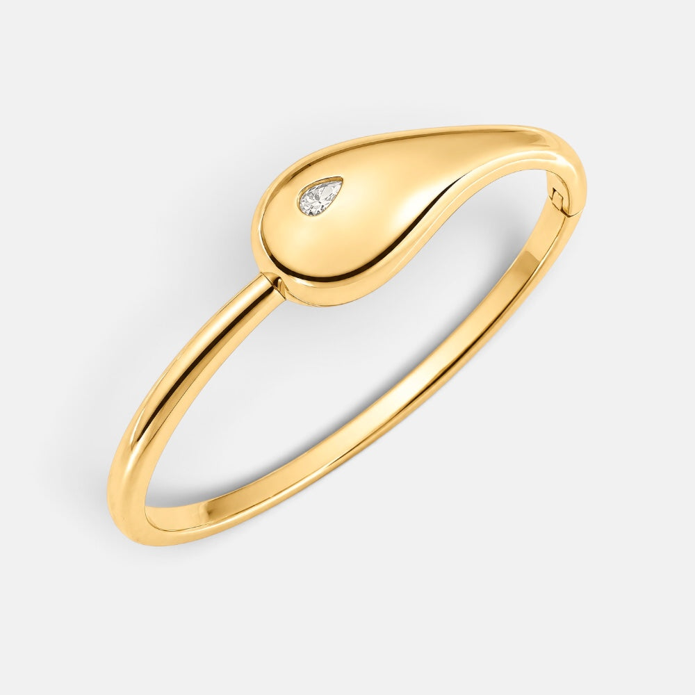 Gold plated teardrop bangle with small cubic zirconia accent