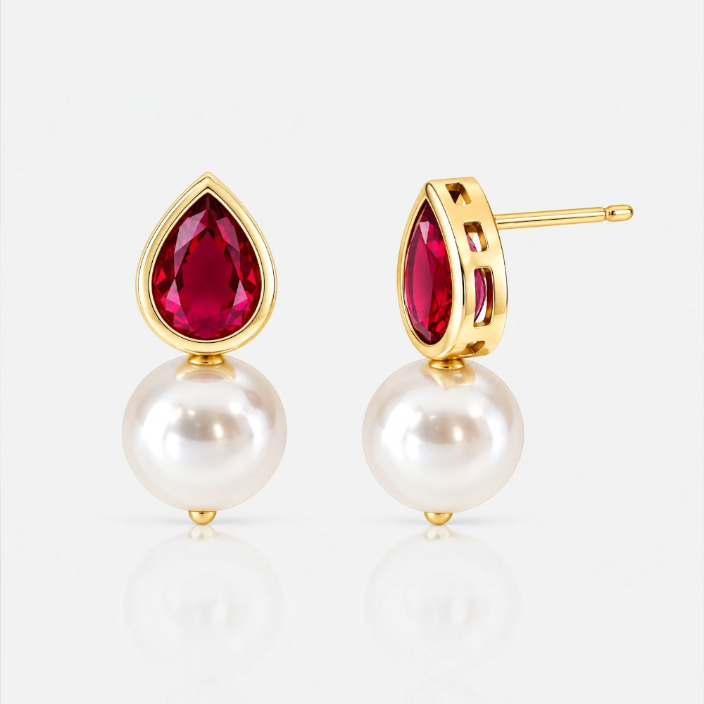Gold Ruby Crystal Earrings
