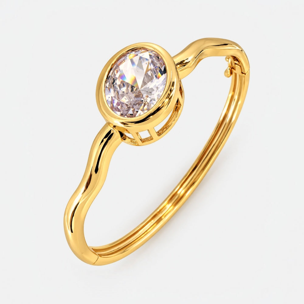 Gold Bangle with Bezel-Set Cubic Zirconia