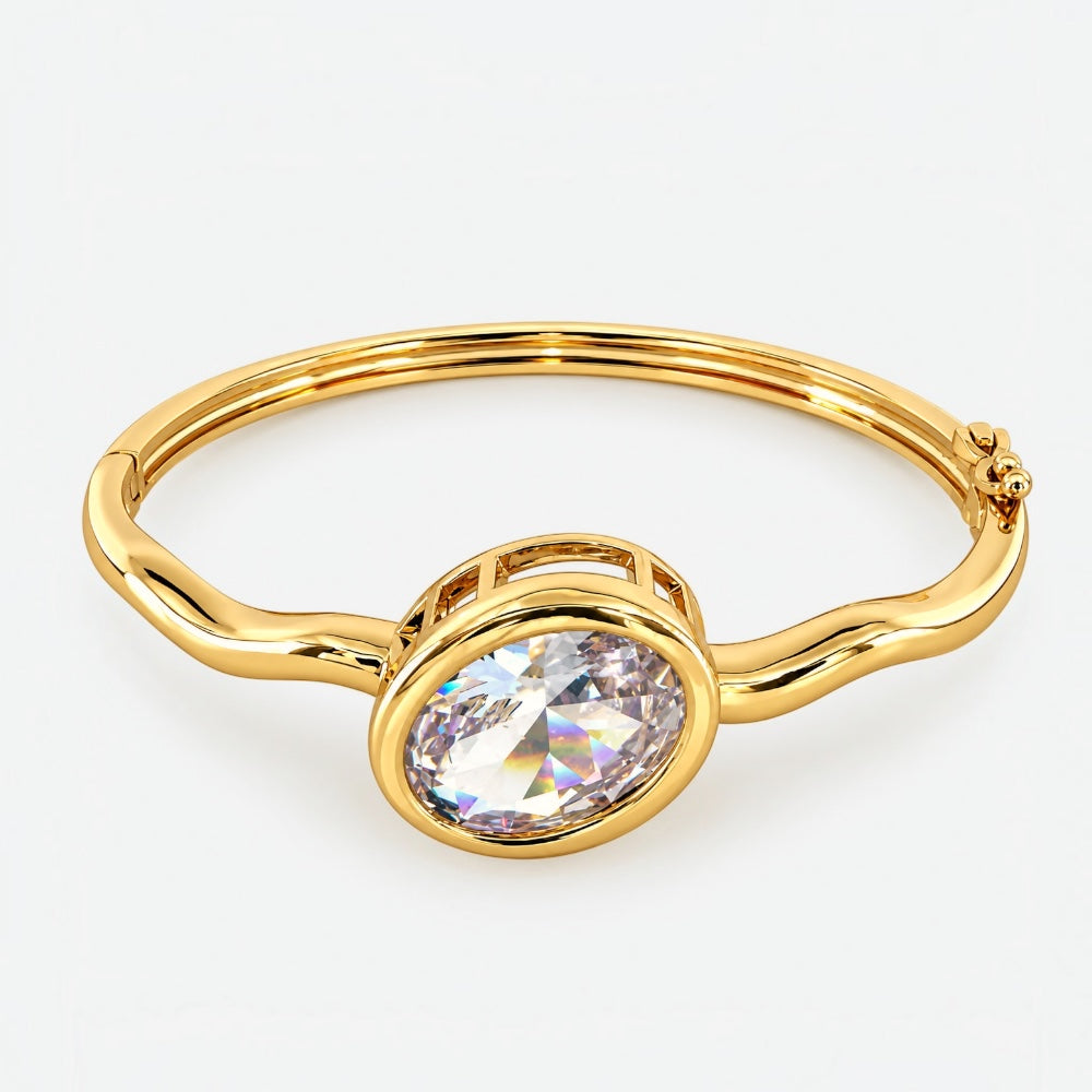 Gold Bangle with Bezel-Set Cubic Zirconia