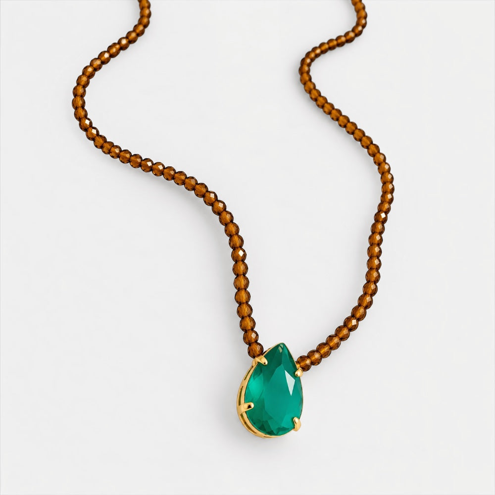 Jade Beaded Green Zirconia Drop Necklace