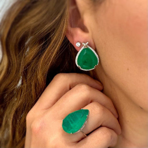 Sterling Silver Emerald Cubic Zirconia Drop Earrings