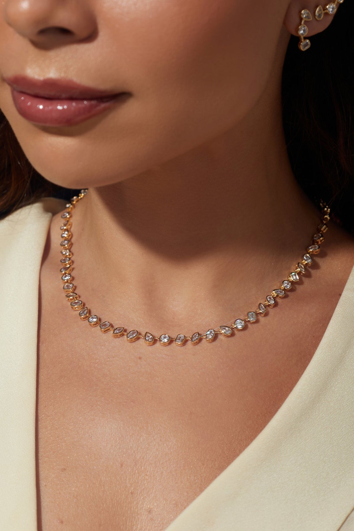 Gold Mixed-Cut Zirconia Tennis Necklace