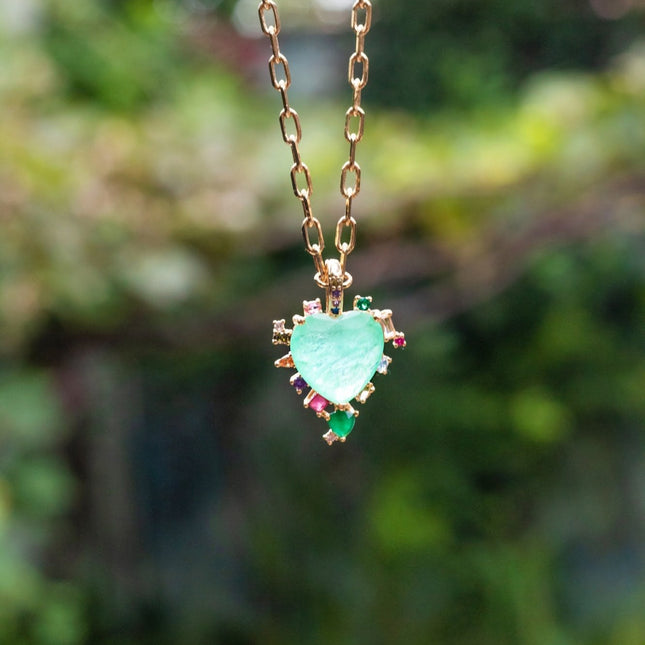 Fusion Tourmaline and colourful zirconia heart necklace