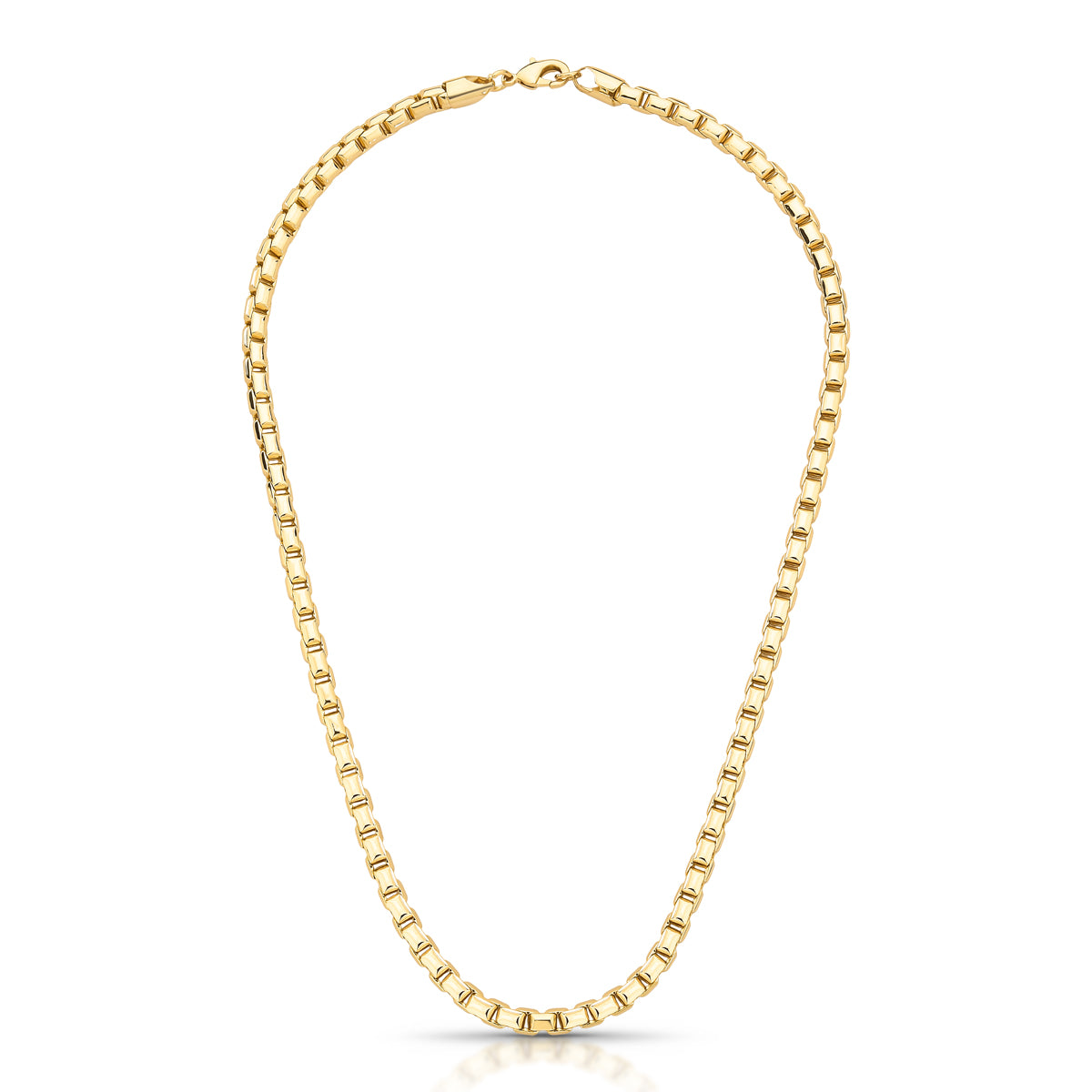 45 cm gold-plated brass necklace with polished interlocking geometric rectangular links and lobster clasp