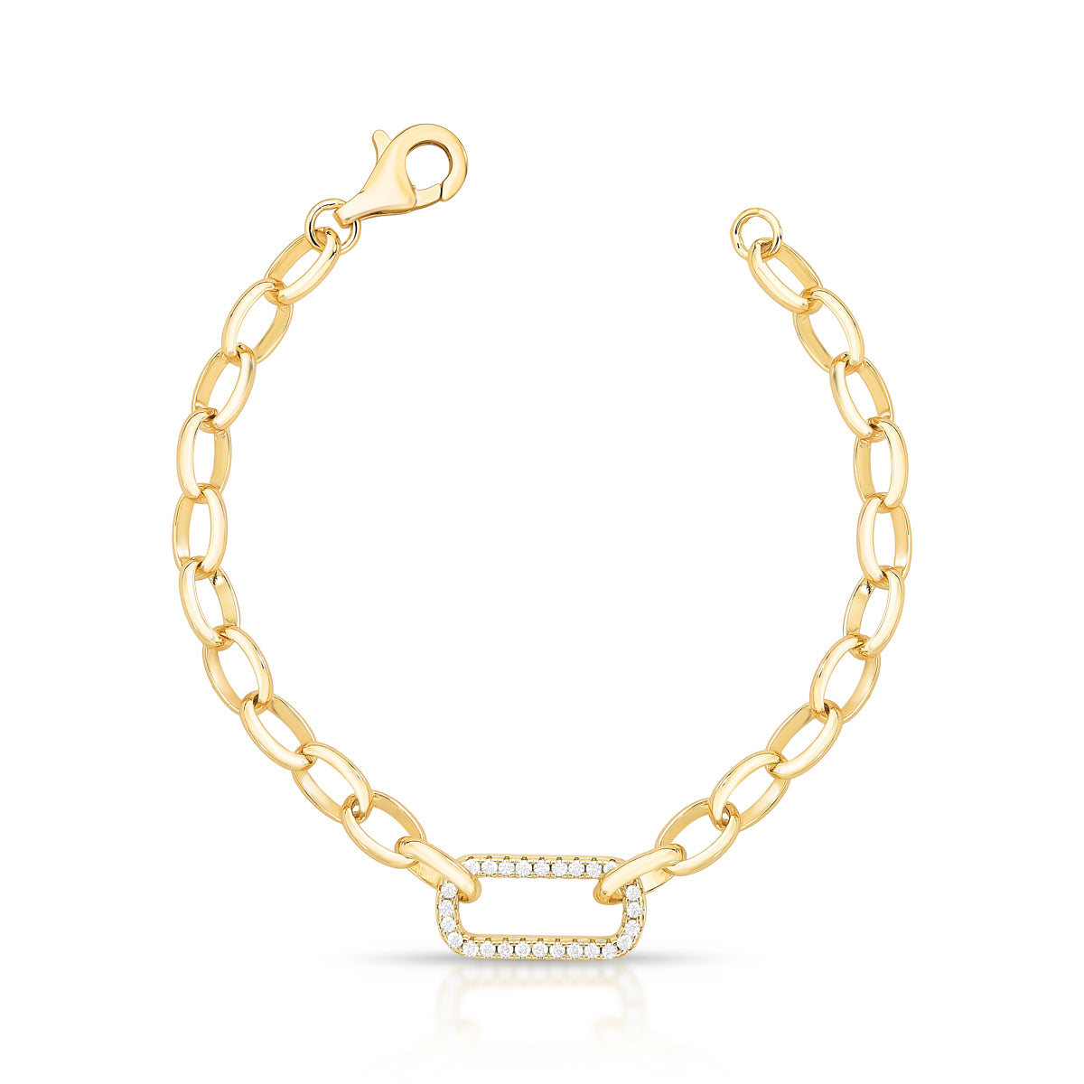 18ct gold-plated brass paperclip chain bracelet with rectangular clear cubic zirconia-set connector